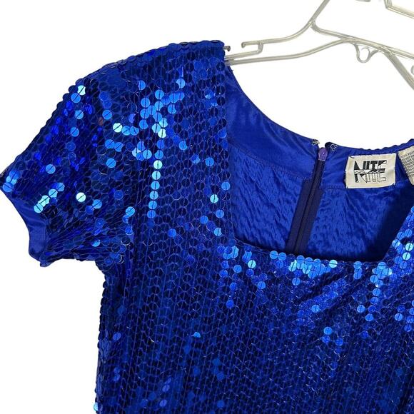 Vintage 80s Navy Blue Square Neck Short Sleeve Mini Dress M - Picture 3 of 5